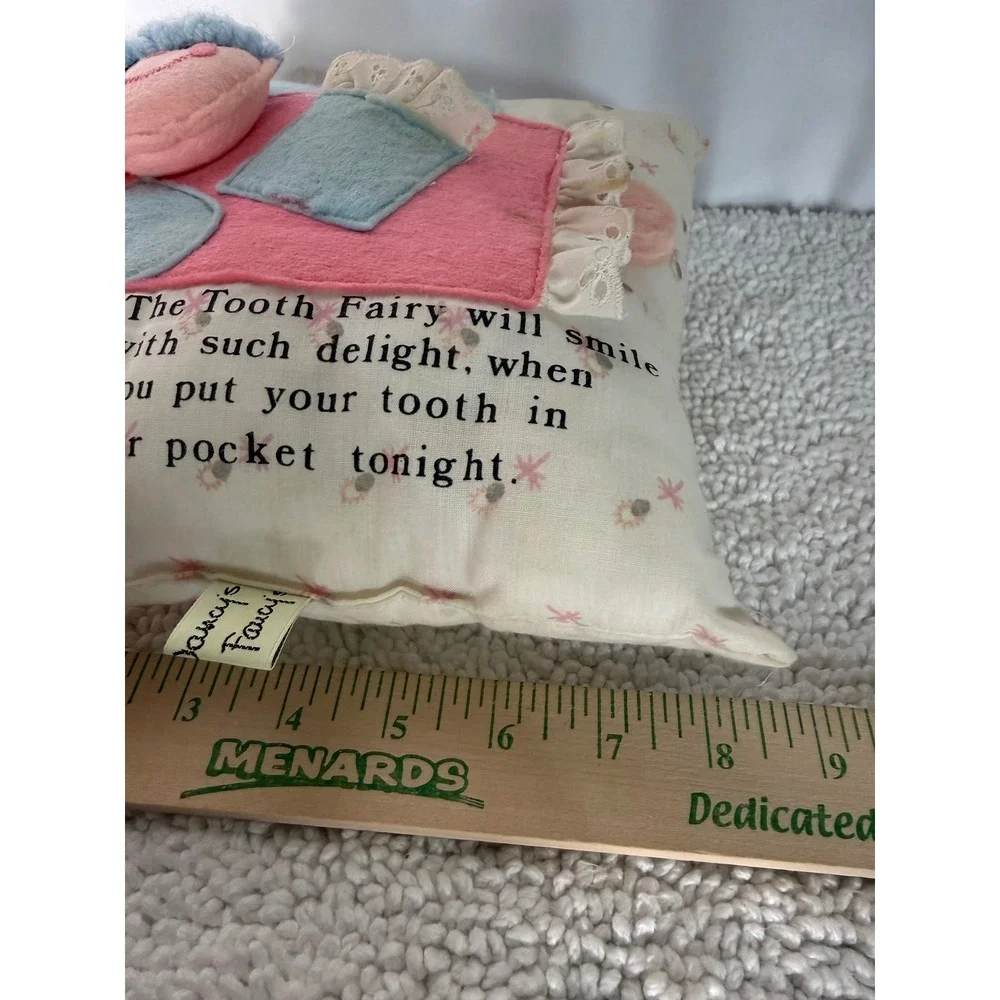 Vintage Nancy's Fancy Tooth Fairy Pillow Pink‎ Blue Felt Eyelet Lace 6x6